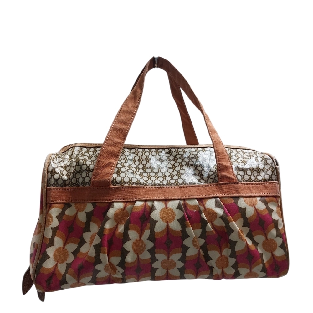 Fossil Brown and Pink Tote Bag with Leather Handles